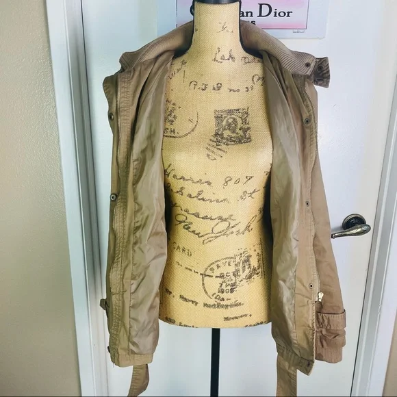 Miss London Black Label Utility Jacket Beige Women Medium Full Zip Hoodie Trench - Picture 10 of 13